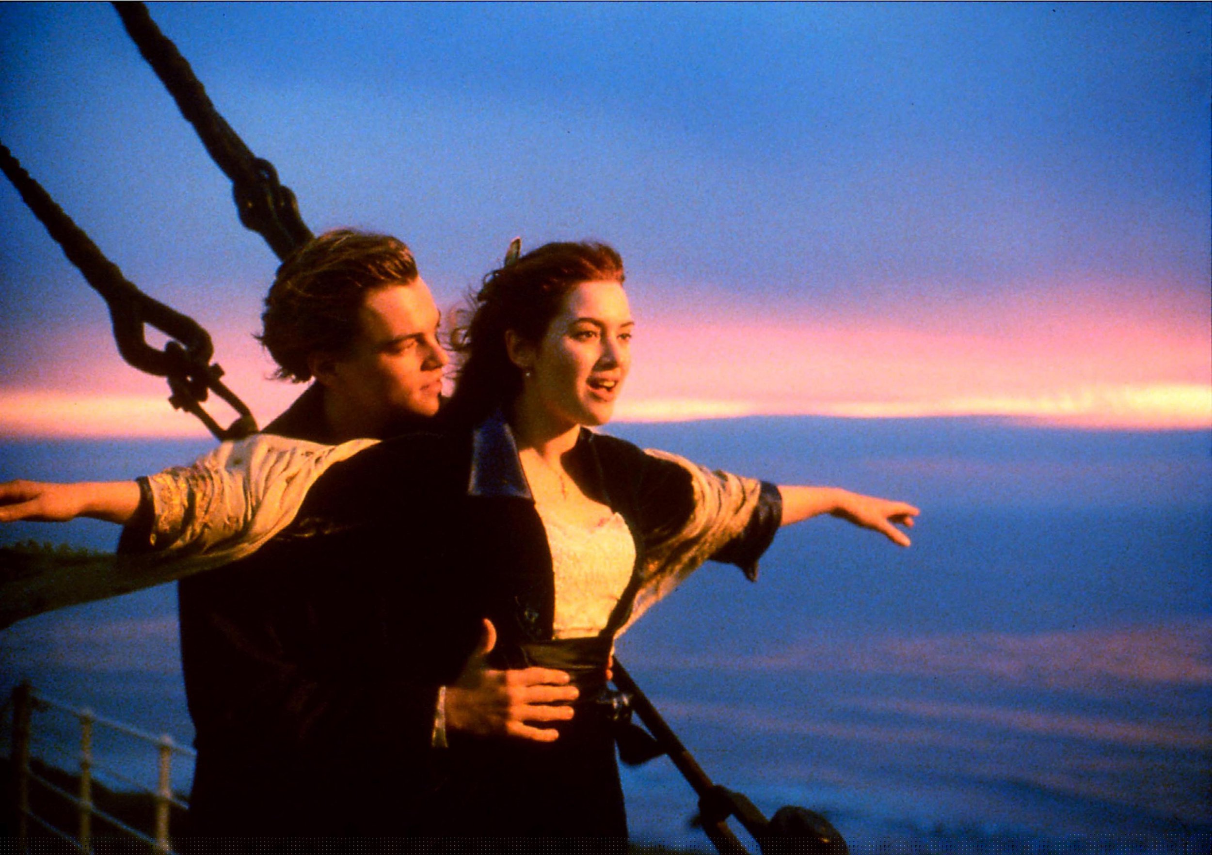 Kate Winslet and Leonardo DiCaprio in Titanic as Jack and Rose